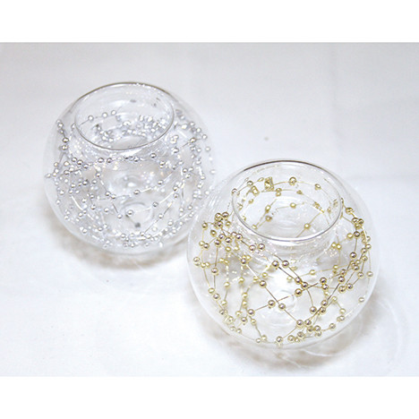 Glass tea light holder 'ball chain' 8x8x6cm