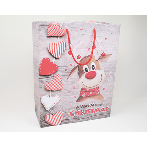 Gift bag 'Funny Rudolph' 23x18cm, with red cord