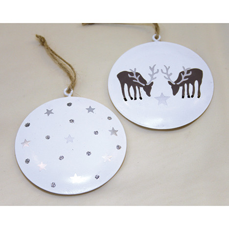 Metal hanger white 8,5cm with stars or deer