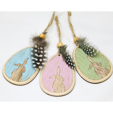 Easteregg hanger wood 7x5x14cm, with feather