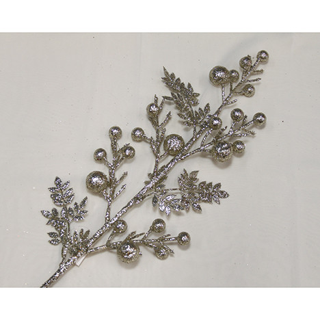 Deco.branch gold glitter 65x15cm with berries