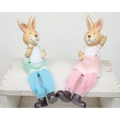Bunny ceramic edgeseater, waving 18x6x6cm