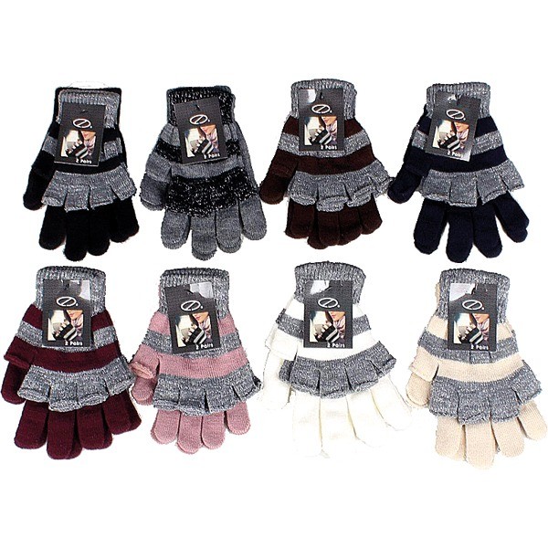 Winter Women Gloves 2 pair Set Glitter 8fold ass.