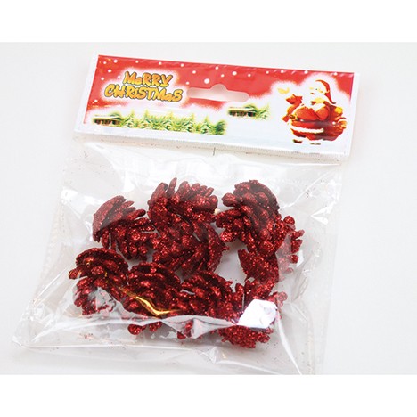 Fir cone red with glitter each 3x2,5cm