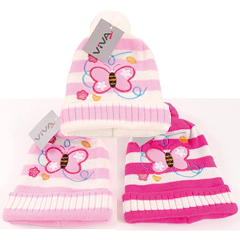 Winter Kinder Strickmütze m. Bommel & Umschlag