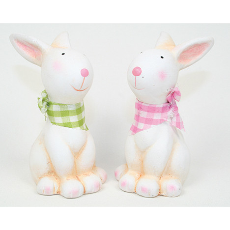 White ceramic rabbit with plaid scarf
