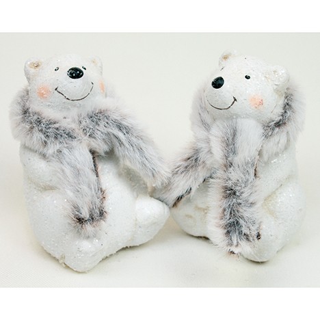 Ceramic polarbear with furscarf 9x5cm, 2 assort.