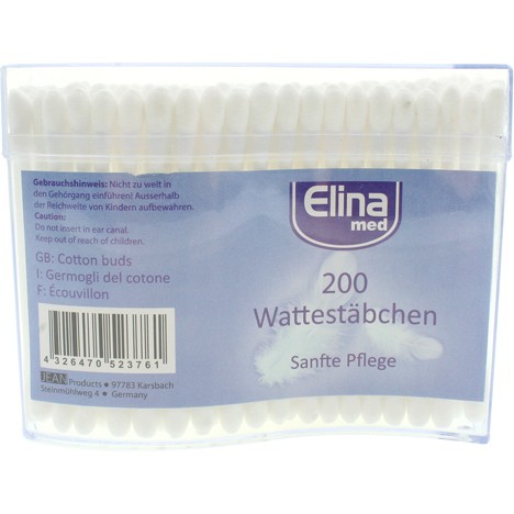 Cotton swabs 200er Elina Wave-box transparent