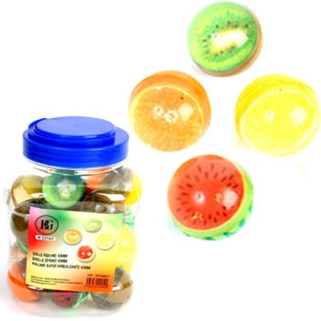 Bouncy Ball 4,3cm Fruits, 4fold assorted in can
