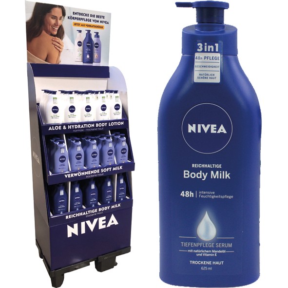 Nivea Bodymilk 625ml mit Pumpe 60er Display 3fach