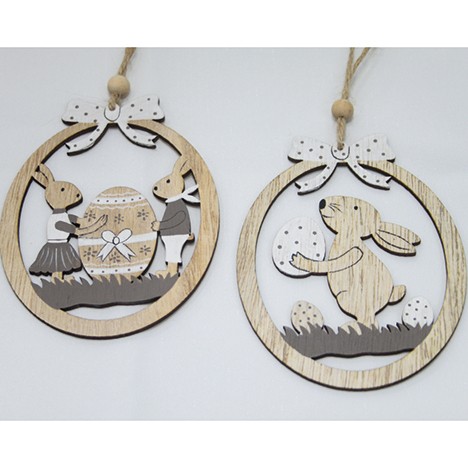 Wooden hanger Easter egg 12x9cm, 2 assorted