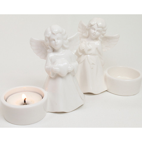 Porcelain tealightholder white w. angel 11x10cm