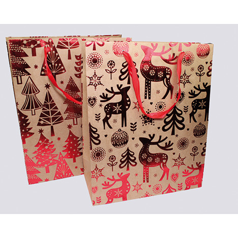 Gift bag 'Metallic deer and tree' 23x18cm