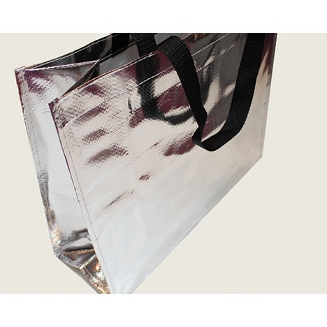 Shopper bag 40x33cm made of PP, shiny silver