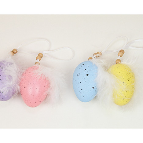 Easteregg hanger w. feather set of 2 each 6x4cm