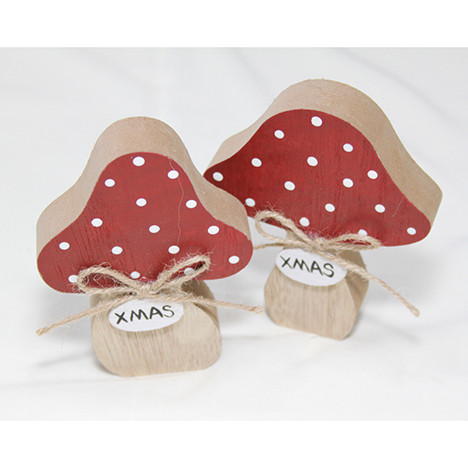 Wooden fly agaric 12x9x2,3cm, 2 assorted