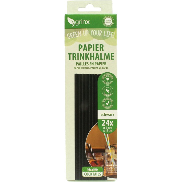 Trinkhalme Papier 24er 6mmx15cm schwarz