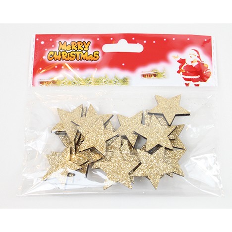 Glitzersterne gold je 3cm, 24er Pack, Holzlook