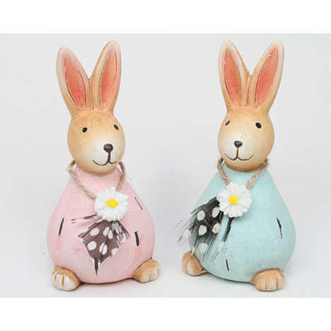 Ceramic bunny with flowers and necklace 10x5cm