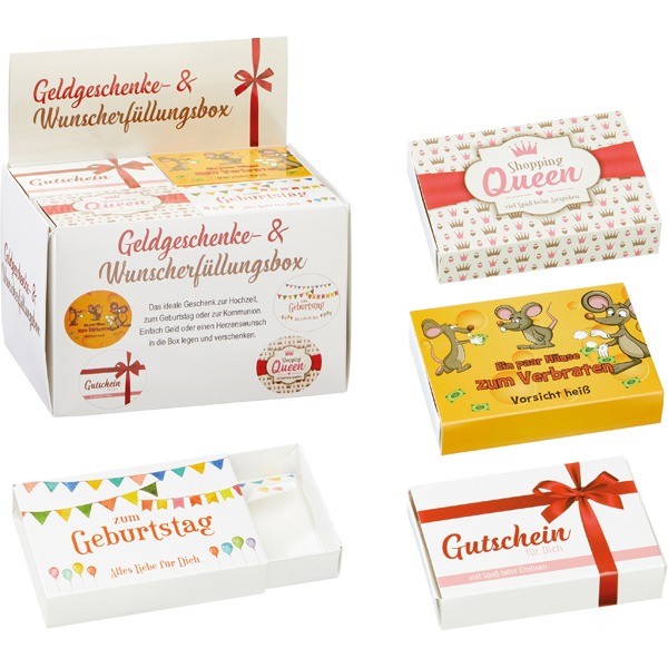 Geldgeschenk Box, bunt, 4/s, 24 Stück im Display