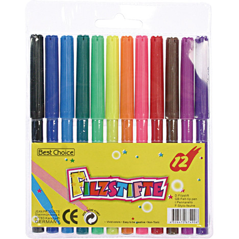 Felt Pens 12pcs in Blister Pack For School 13cm