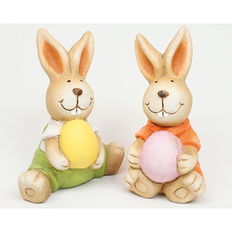 Ceramic bunny with coloured egg 10x5cm sitting