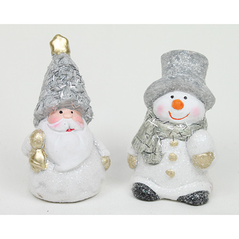 Ceramic Santa and snowman white 7,5x5cm