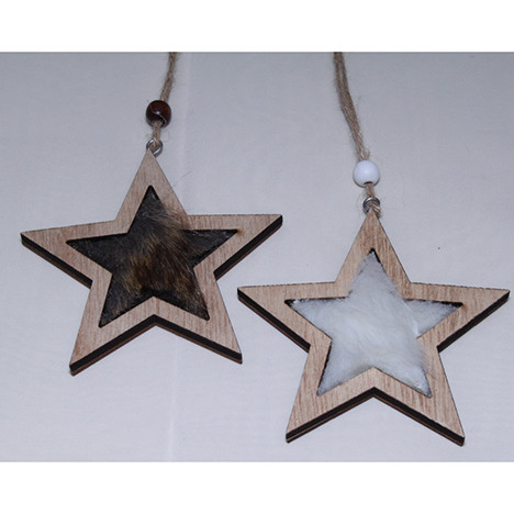 Wooden hanger star with fur 10x9,5cm
