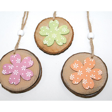 Hanger tree disk 6x6x14cm with wooden flower