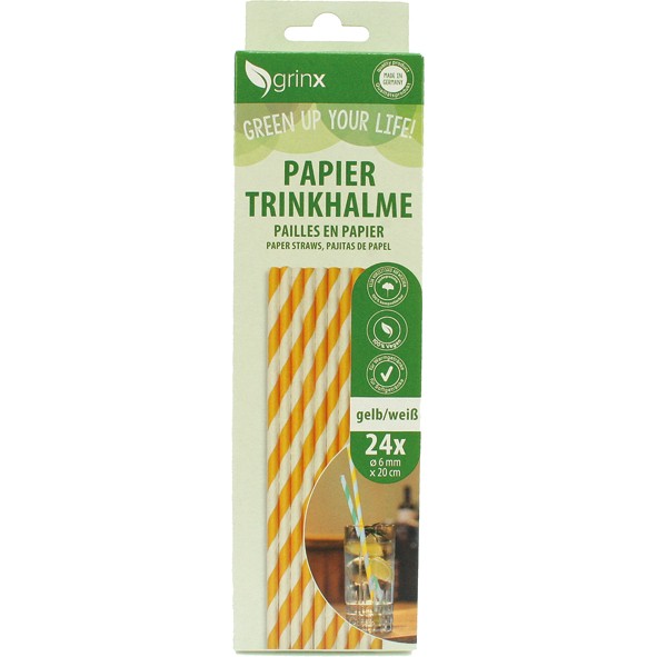 Drinking straws paper 24pcs 6mmx20cm yellow white