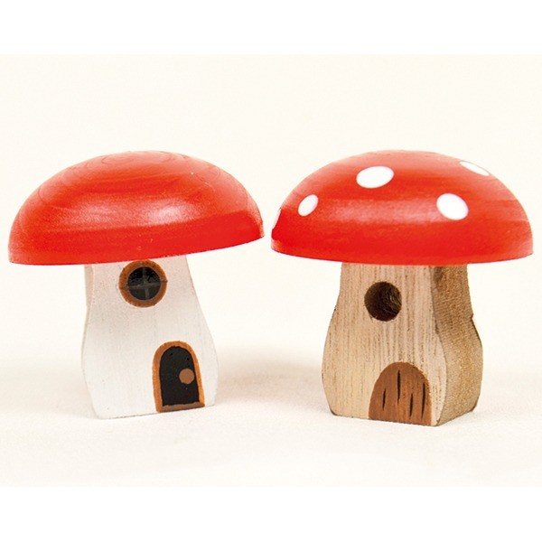 Fliegenpilzhaus 8x4cm aus feinstem Holz, 2fach sortiert,