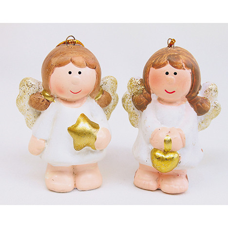 Angel ceramic white with glitter wings, 6x4,5cm