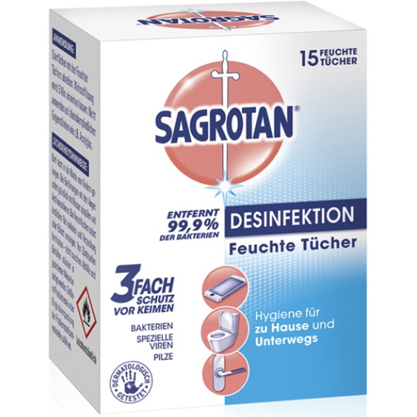 Sagrotan Hygiene-Tücher 15er Flächendesinfektion