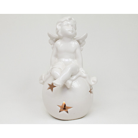 Porcelain angel on lantern ball XL 15x10x10cm