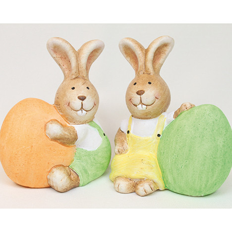 Bunny with big egg 8x6cm 2 assorted ceramic