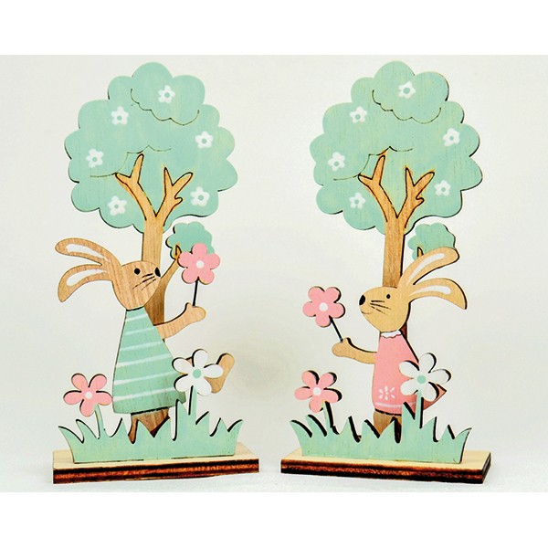 XL Baum mit Hase 15x7cm, mit Gras und Blumen