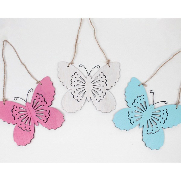Butterfly made of wood 9x11cm w. jute hanger
