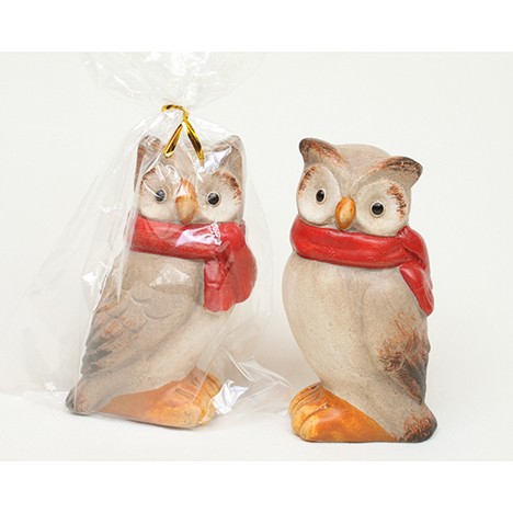 Ceramic owl 8x5cm, 2 assorted, in cello.