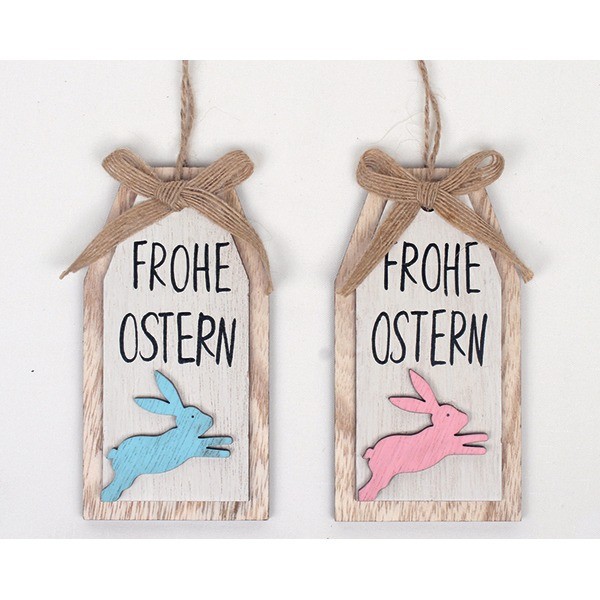 Wooden pendant 'Happy Easter' 13x7cm with bunny