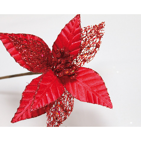 Poinsettia XL 46x16cm red, with glitter