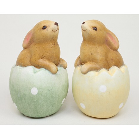 Ceramic bunny sitting in egg 10,5x7x7cm