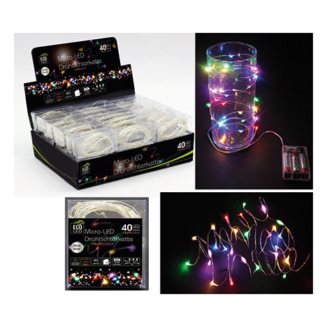 LED Drahtlichterkette 40 LED bunt, 200cm lang