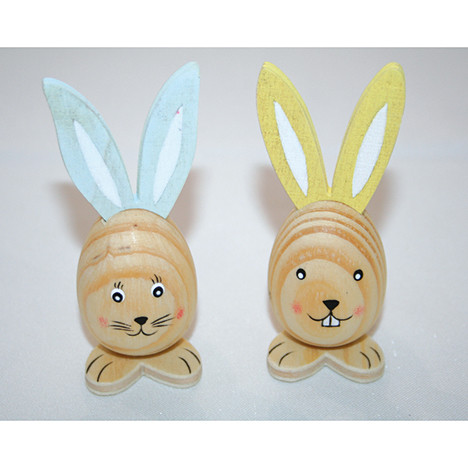 Wooden rabbit eggshape 9x4x4cm w. long woodenears