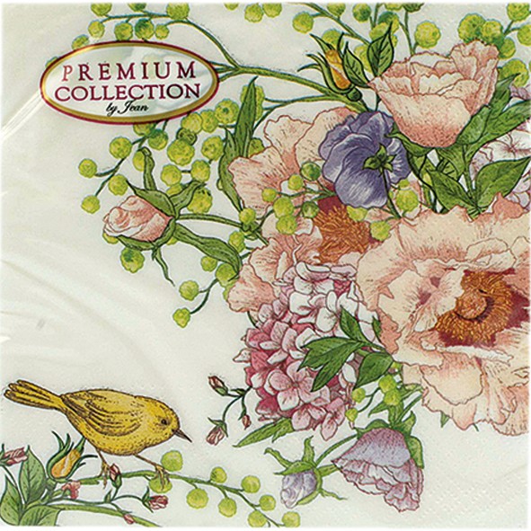 Premium napkins 20 pieces 33x33cm Flower and Bird