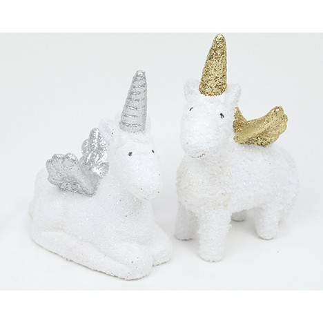 Ceramic unicorn 11,5x10x5cm, white, 2 assorted