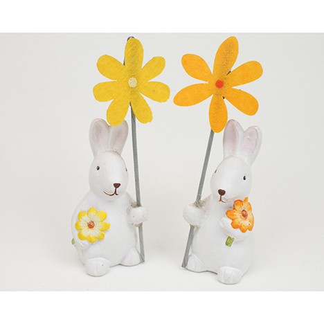 Bunny, white ceramic w. card holder & flower