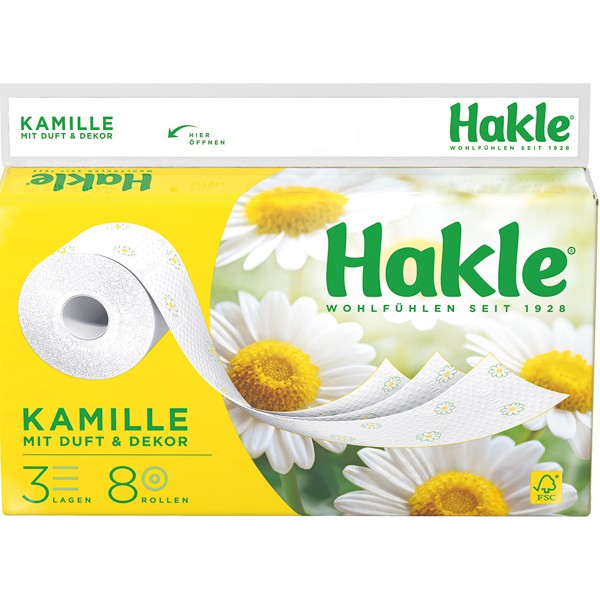 Hakle Toilet Paper 3-layer 8x150 Sheets camomile