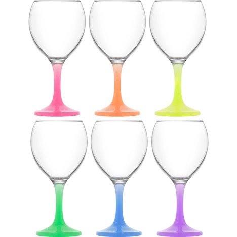 Glass wine / water glass set of 6!260ml, coloured