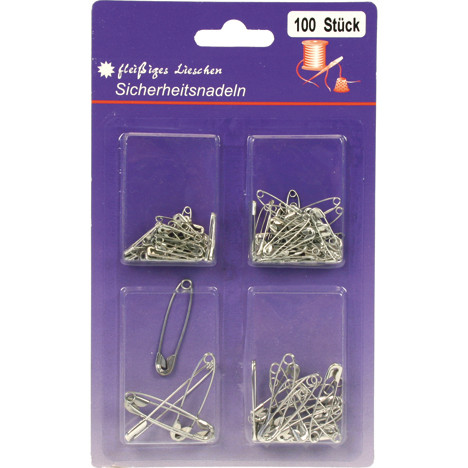 Safety Pins 100pc Set 4 Sizes Asstd. on Card