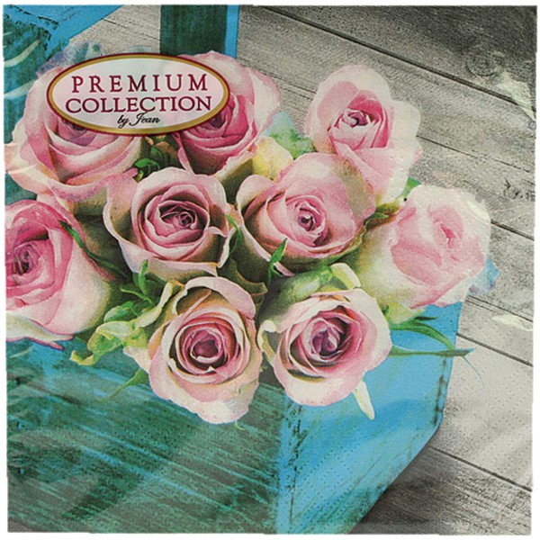 Premium Servietten 20er 33x33cm Korb mit Rosen